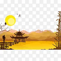 楼台落日矢量-空若网 楼台落日矢量-空若网