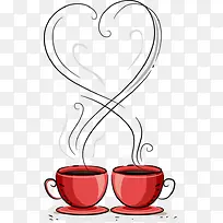 手绘红色茶杯咖啡爱心装饰-空若网 手绘红色茶杯咖啡爱心装饰-空若网