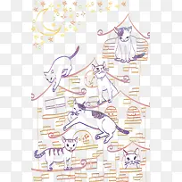 手绘抽象卡通猫背景-空若网 手绘抽象卡通猫背景-空若网