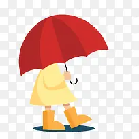 扁平化可爱插图撑着红色雨伞走路-空若网 扁平化可爱插图撑着红色雨伞走路-空若网