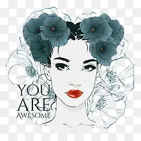 美人头像AI插画素材矢量-空若网 美人头像AI插画素材矢量-空若网