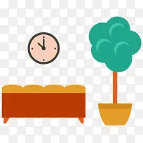矢量扁平化时间钟和绿色小树-空若网 矢量扁平化时间钟和绿色小树-空若网