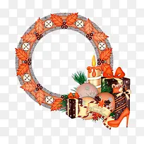 手绘圣诞装饰树叶圆形边框-空若网 手绘圣诞装饰树叶圆形边框-空若网