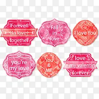 6款水彩情人节标签矢量素材-空若网 6款水彩情人节标签矢量素材-空若网