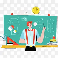 卡通数学老师上课插画矢量图-空若网 卡通数学老师上课插画矢量图-空若网