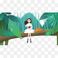 免抠卡通手绘坐在树枝上看风景的-空若网 免抠卡通手绘坐在树枝上看风景的-空若网