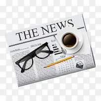 报纸咖啡杯眼镜和铅笔-空若网 报纸咖啡杯眼镜和铅笔-空若网