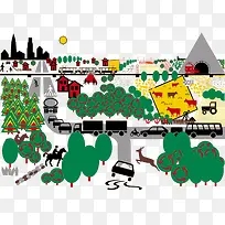 手绘农家乐风景插画-空若网 手绘农家乐风景插画-空若网