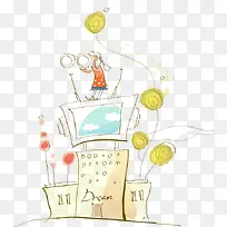 矢量电视机手绘插画-空若网 矢量电视机手绘插画-空若网