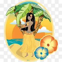 孤岛草裙美女插画-空若网 孤岛草裙美女插画-空若网