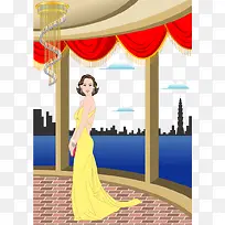 手绘窗边的美女矢量图-空若网 手绘窗边的美女矢量图-空若网