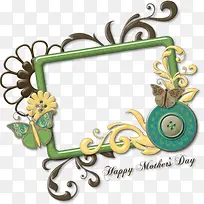 花朵纽扣装饰绿色边框-空若网 花朵纽扣装饰绿色边框-空若网