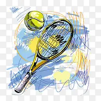 手绘网球拍插画矢量素材-空若网 手绘网球拍插画矢量素材-空若网