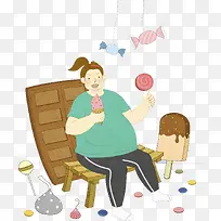 手绘吃冰淇淋的胖女孩-空若网 手绘吃冰淇淋的胖女孩-空若网