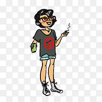 手绘女士抽烟喝酒素材-空若网 手绘女士抽烟喝酒素材-空若网