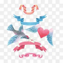 水彩画鸽子与爱心-空若网 水彩画鸽子与爱心-空若网