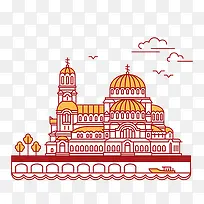 扁平化线条手绘城堡-空若网 扁平化线条手绘城堡-空若网