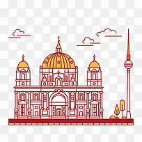 扁平化线条手绘城堡-空若网 扁平化线条手绘城堡-空若网