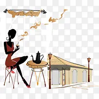 路边咖啡座矢量素材-空若网 路边咖啡座矢量素材-空若网