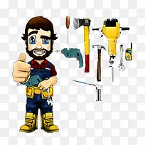 安装工人电钻斧子素材-空若网 安装工人电钻斧子素材-空若网