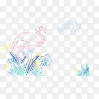 彩色线条火烈鸟树叶-空若网 彩色线条火烈鸟树叶-空若网