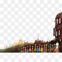 插画城市排队-空若网 插画城市排队-空若网