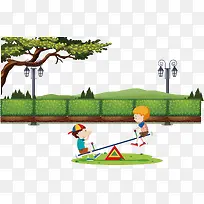 跷跷板玩耍游园矢量-空若网 跷跷板玩耍游园矢量-空若网