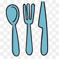 矢量蓝色卡通勺子刀子叉子西餐-空若网 矢量蓝色卡通勺子刀子叉子西餐-空若网