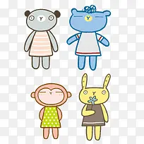几款可爱的拟人化卡通动物矢量图-空若网 几款可爱的拟人化卡通动物矢量图-空若网