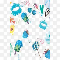 蓝色手绘冰棒水果糖果背景-空若网 蓝色手绘冰棒水果糖果背景-空若网