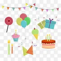9款彩色生日元素矢量素材-空若网 9款彩色生日元素矢量素材-空若网