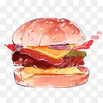 彩色水墨汉堡食物元素-空若网 彩色水墨汉堡食物元素-空若网