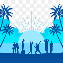 沙滩人物剪影-空若网 沙滩人物剪影-空若网