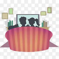 看电视的家庭人物剪影矢量-空若网 看电视的家庭人物剪影矢量-空若网