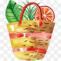 草编包里的夏日植物水果-空若网 草编包里的夏日植物水果-空若网