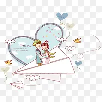 乘坐纸飞机飞翔的情侣-空若网 乘坐纸飞机飞翔的情侣-空若网