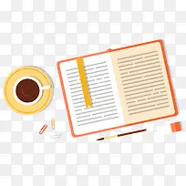 黄色的手绘书本和咖啡杯-空若网 黄色的手绘书本和咖啡杯-空若网