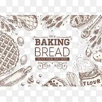 手绘烘培食品背景矢量素材-空若网 手绘烘培食品背景矢量素材-空若网