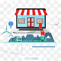 扁平化城市自然景色矢量素材-空若网 扁平化城市自然景色矢量素材-空若网