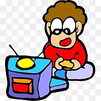 手绘小孩看电视-空若网 手绘小孩看电视-空若网