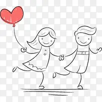 插画风手绘牵手的情侣-空若网 插画风手绘牵手的情侣-空若网