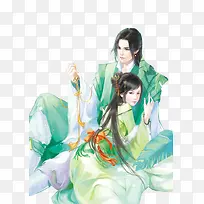 彩绘立绘绿衣服男女爱情-空若网 彩绘立绘绿衣服男女爱情-空若网