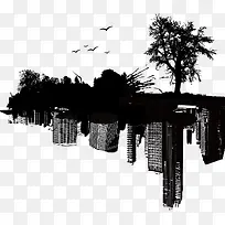 矢量倒影房子和树-空若网 矢量倒影房子和树-空若网