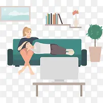 一对矢量情侣看电视-空若网 一对矢量情侣看电视-空若网