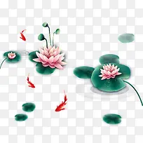 手绘荷塘盛开荷花鲤鱼背景-空若网 手绘荷塘盛开荷花鲤鱼背景-空若网