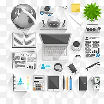 银色扁平化办公用品矢量-空若网 银色扁平化办公用品矢量-空若网