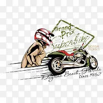 卡通手绘机车和摩托车男人-空若网 卡通手绘机车和摩托车男人-空若网