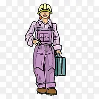 卡通提着工具箱的女工人矢量-空若网 卡通提着工具箱的女工人矢量-空若网
