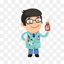 手绘卡通男医生手拿药瓶-空若网 手绘卡通男医生手拿药瓶-空若网