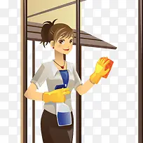 卡通擦玻璃的人物设计矢量图-空若网 卡通擦玻璃的人物设计矢量图-空若网